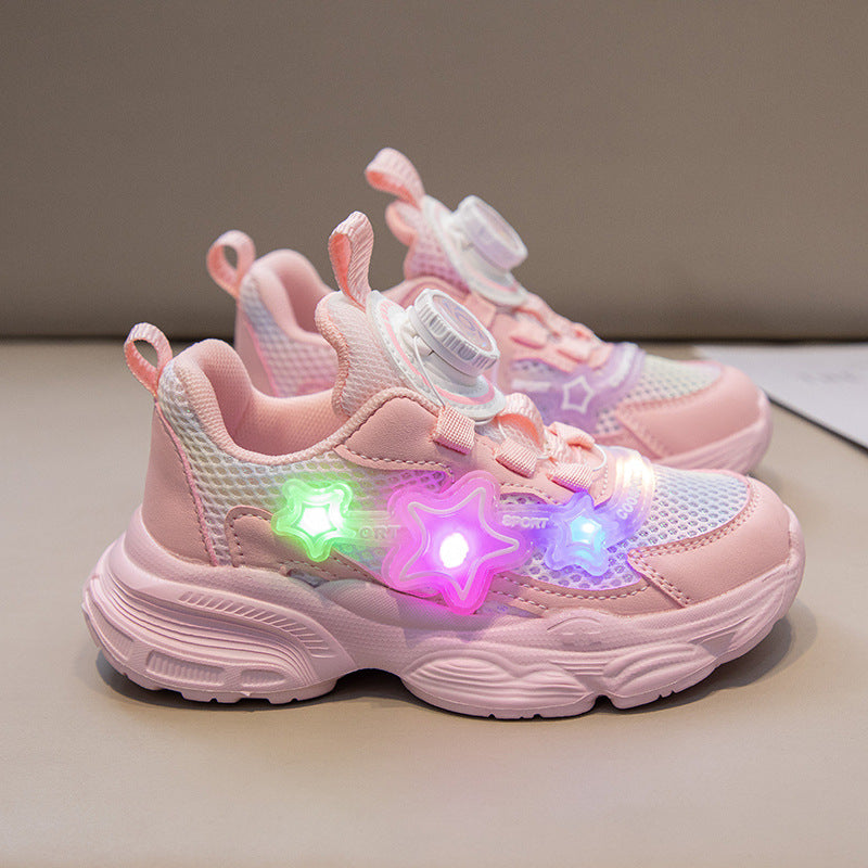 Rotating Button Bright Korean Style Running Kid's Sneakers