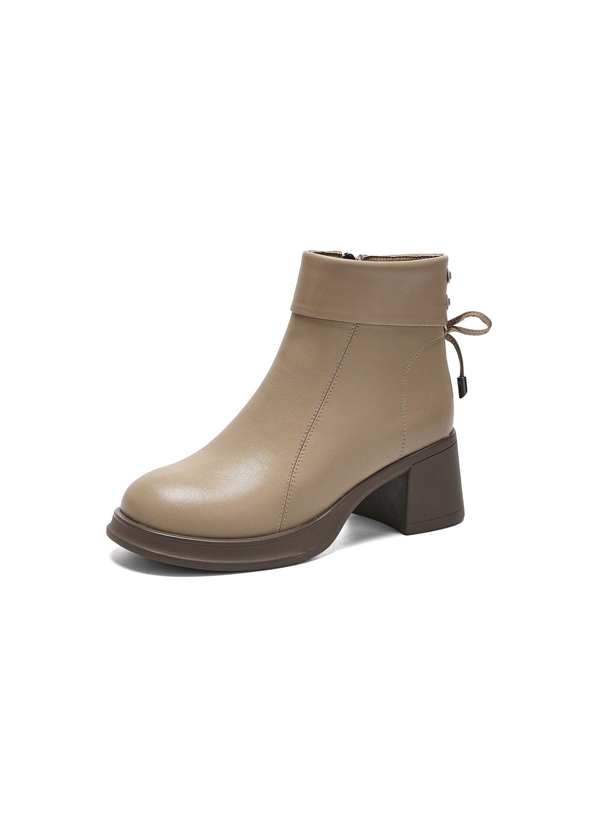 Women's Chunky Booties Martin Round Head High Women's Leather Boots