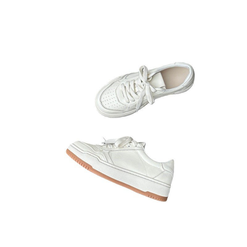 Women's Retro White Pleated Platform Height Increasing Soft Bottom Sneakers