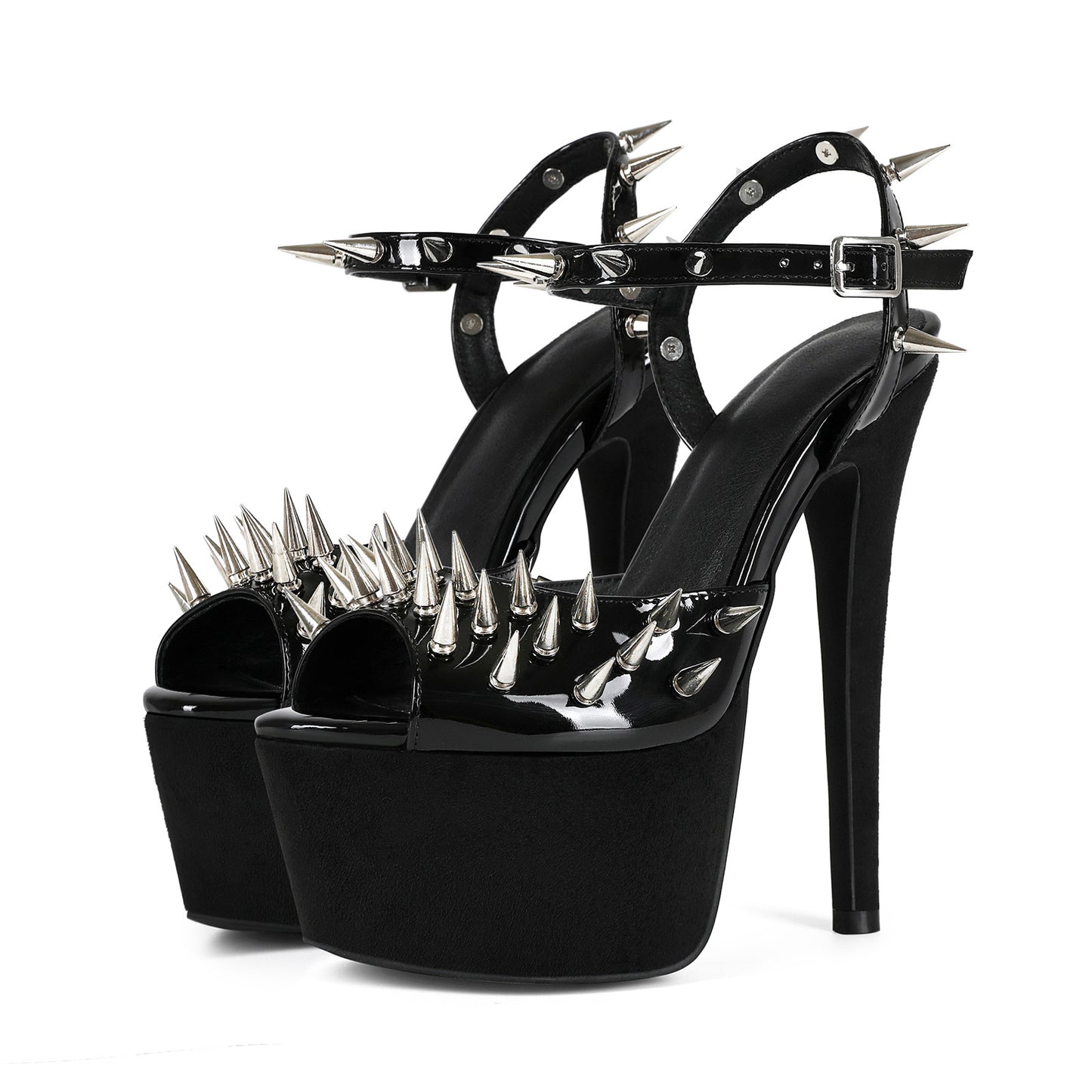Women's Nightclub Sexy Rivet Black Platform Stiletto Large High Heeled Sandals
