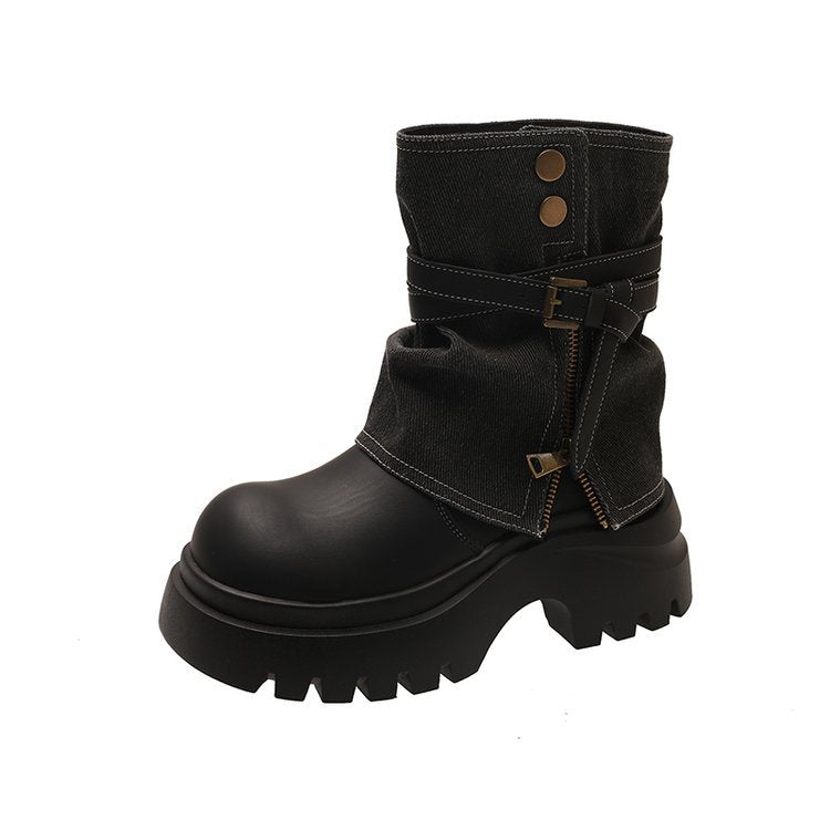 Women's Retro Martin Thick Bottom Pile Pants Pipe Design Boots