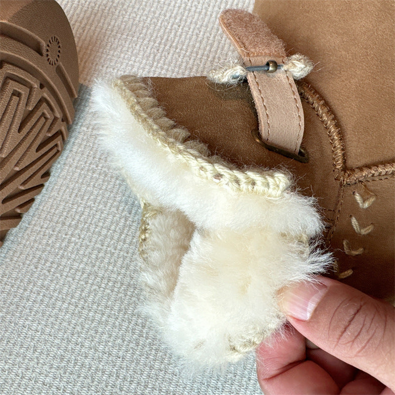 Women's Short Thick Bottom Woven Wool Extra Plus Boots