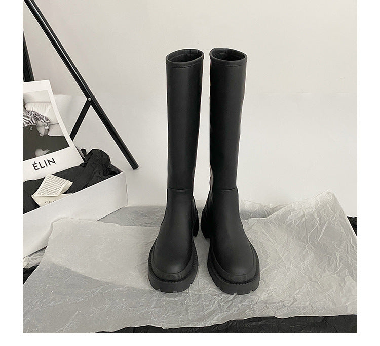 World Cowhide Version Below Knee Platform Thin High Tube Long Women's Leather Boots