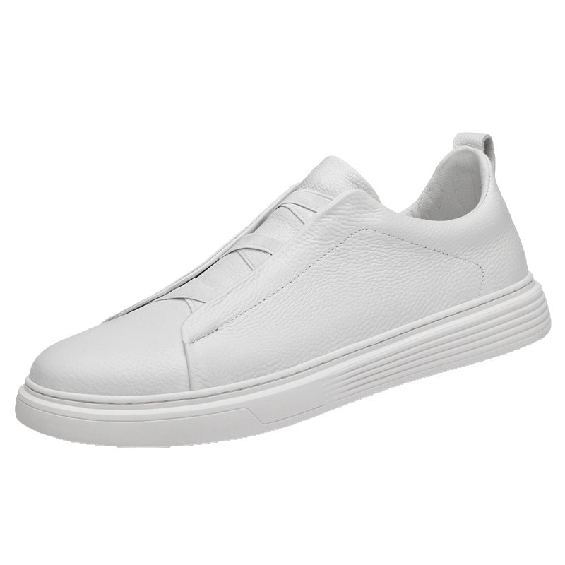 Men's Plus Size Cowhide Board Elastic White Sneakers