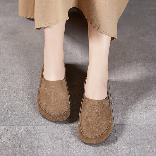 Women's Bottom Retro Round Head Thick Cowhide Casual Shoes
