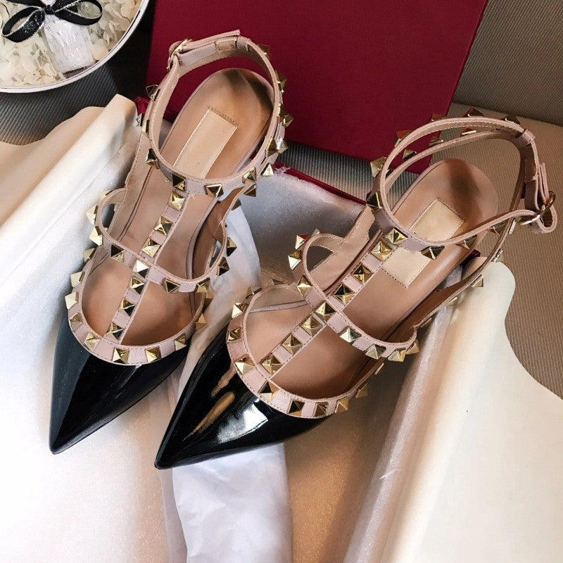 Women's V Home Light Luxury High Rivet Pointed Stiletto Wedding Women's Fashion Shoes