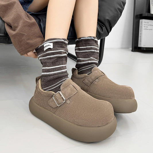 Men's Spring Round Toe Buckle Platform Couple Fashion Men's Shoes