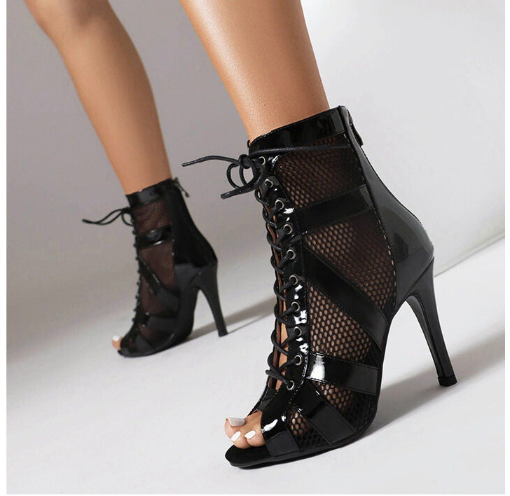 Women's Mesh Hollow Jazz Dance High Peep Toe Dancing Loafers