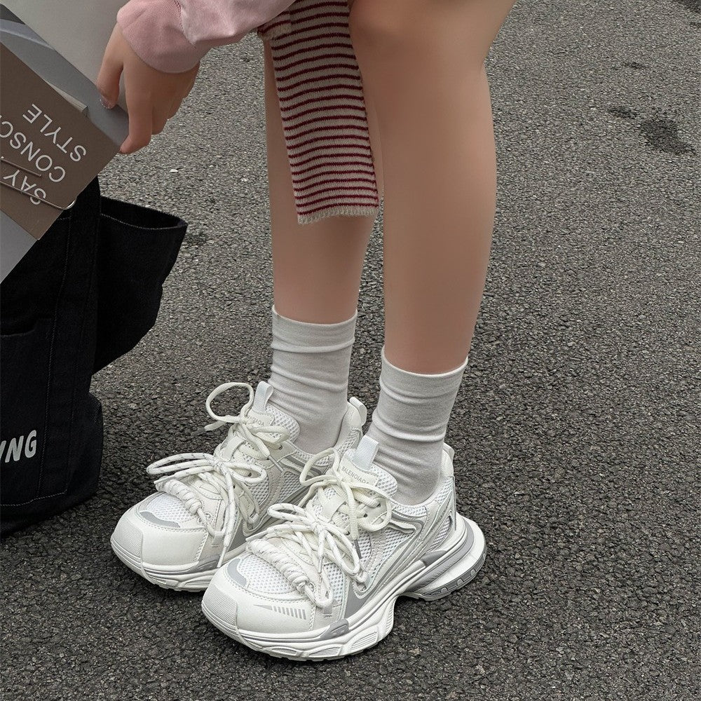 Women's Early Spring Thick Bottom White Clunky Mesh Breathable Women's Sports Shoes