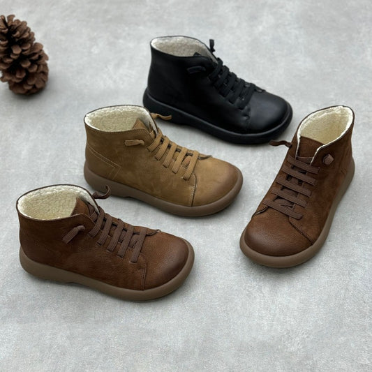Women's Flat Bottom Elastic Slip-on Fleece-lined Warm Cowhide Women's Cotton Shoes