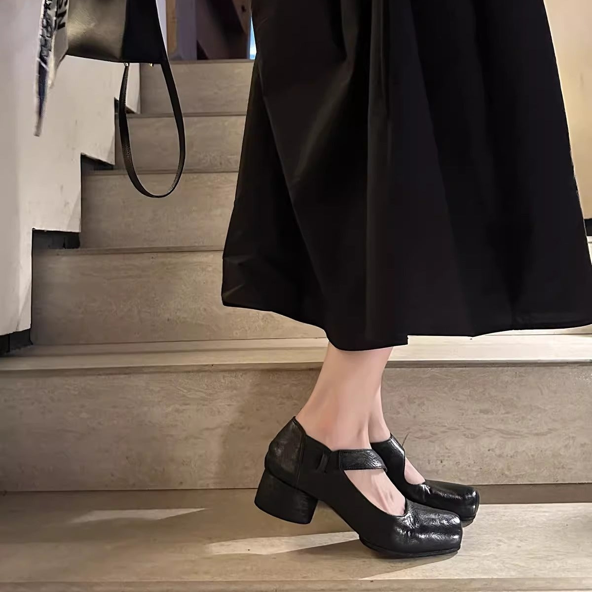 Women's Mom Washed Horse Vintage Distressed Square Women's Shoes