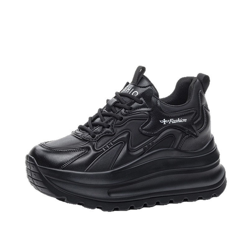 Women's Cowhide Platform Board Lightweight Clunky Height Men's Shoes
