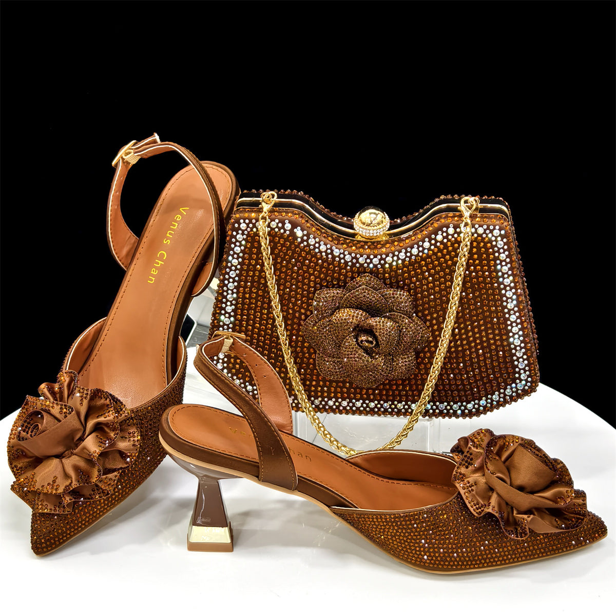 Women's Bags Set Pointed Toe High Rhinestone Flower With Handbag Women's Fashion Shoes