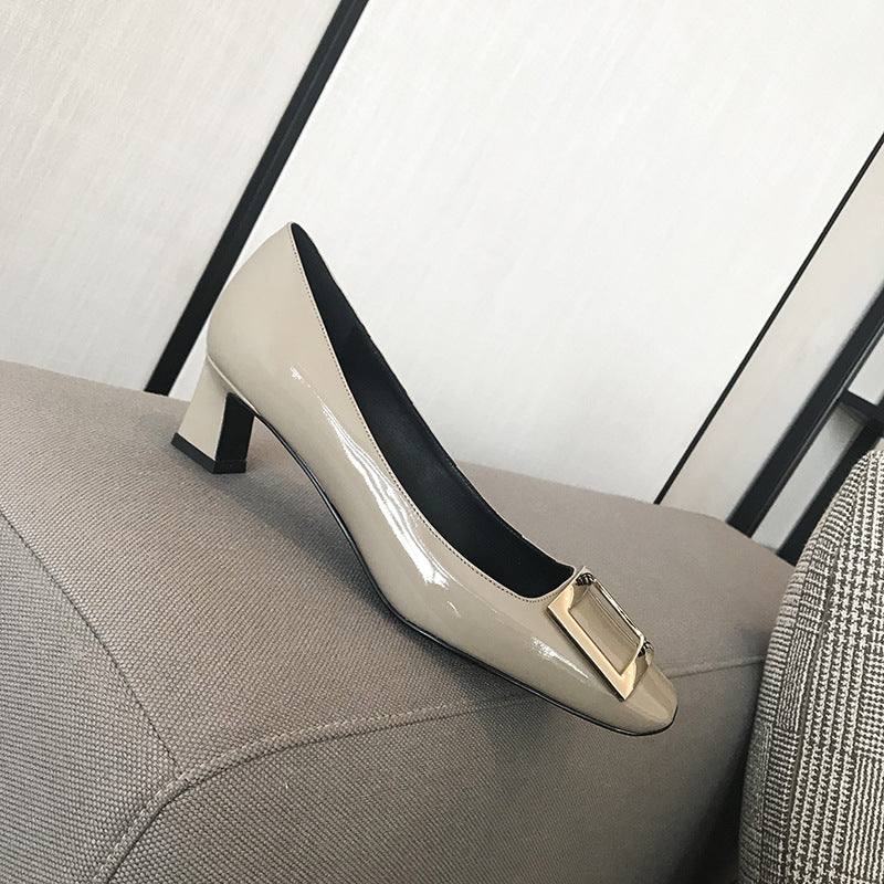 Women's Toe High Patent Elephant Gray Horn Heels