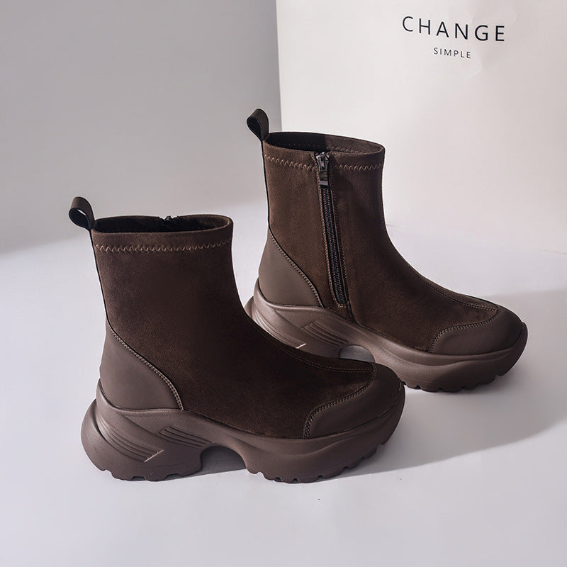 Women's Veet Cocoa Dolphin Free Retro Stretch Thick Bottom Women's Leather Boots
