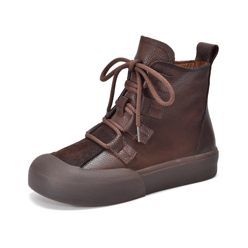 Women's Layer Cowhide Short Mid Martin Roman Boots