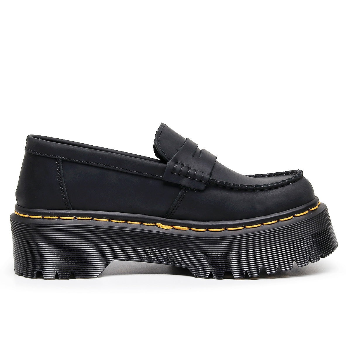 Women's First Layer Fashion Commuter Crazy Horse Black Platform Loafers