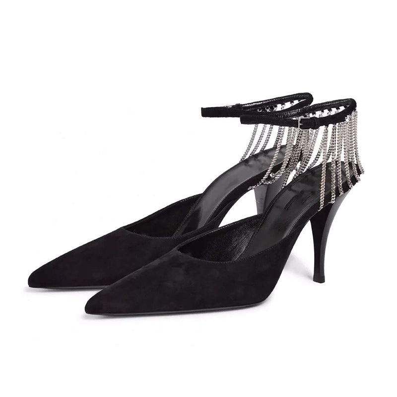 Women's Matching Pointed Toe Shallow Mouth Chain Women's Shoes