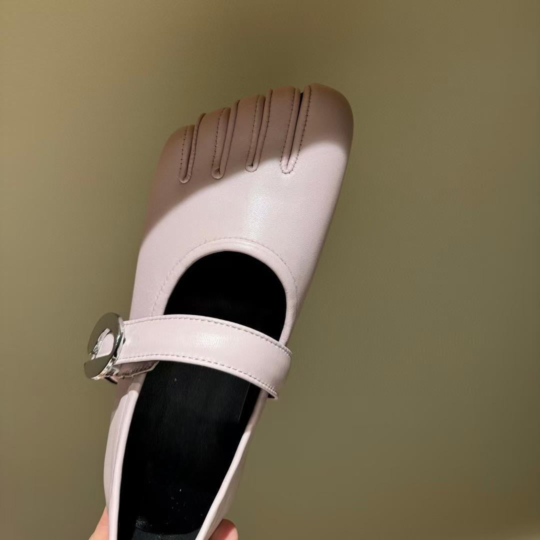 Women's Summer Square Head Shallow Mouth Flat Strap Velcro French Vintage Women's Fashion Shoes