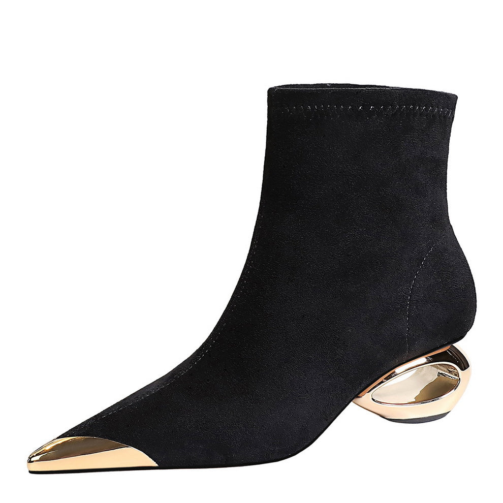 Light Luxury Banquet Female Mid Metal Pointed Women's Leather Boots