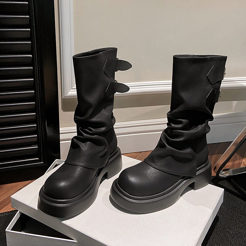 Women's Pile Style For Platform Pants Knight Women's Leather Boots