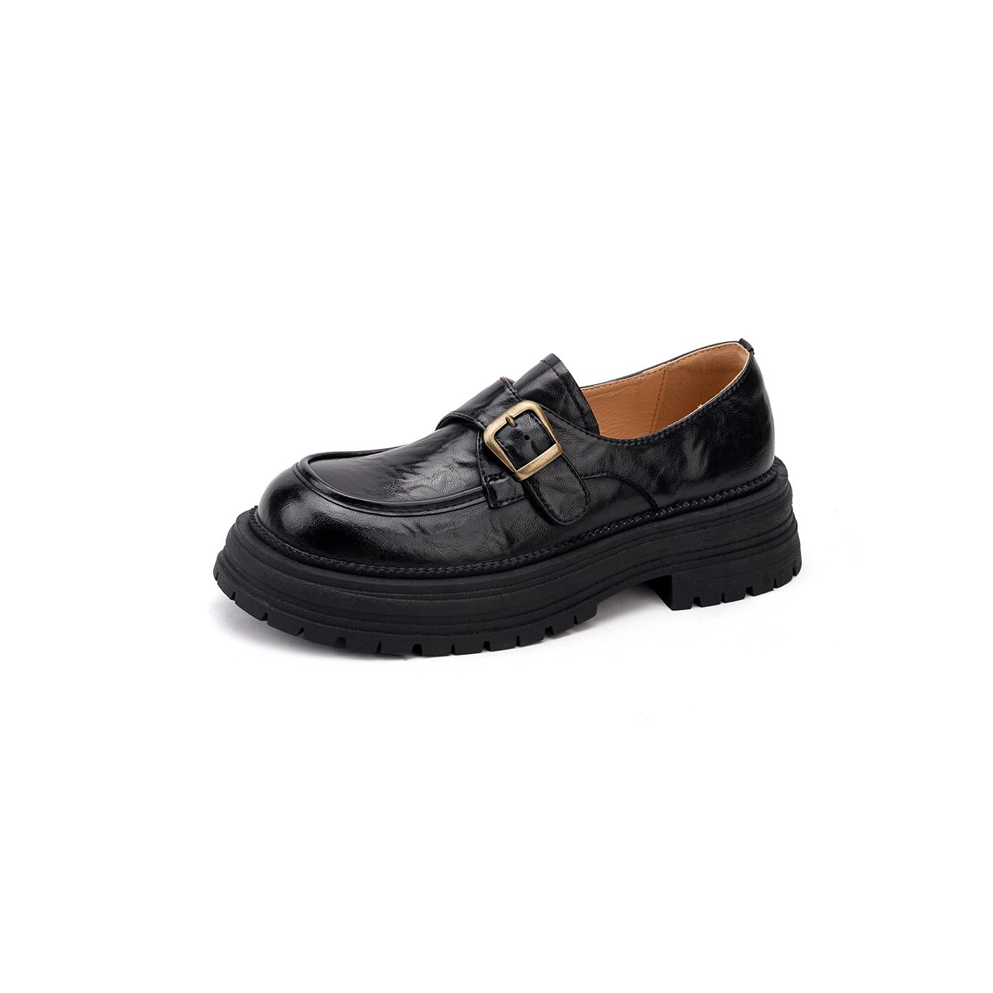 Buckle Thick-soled British Style Vintage Black One Pedal Single-layer Cowhide Leather Shoes