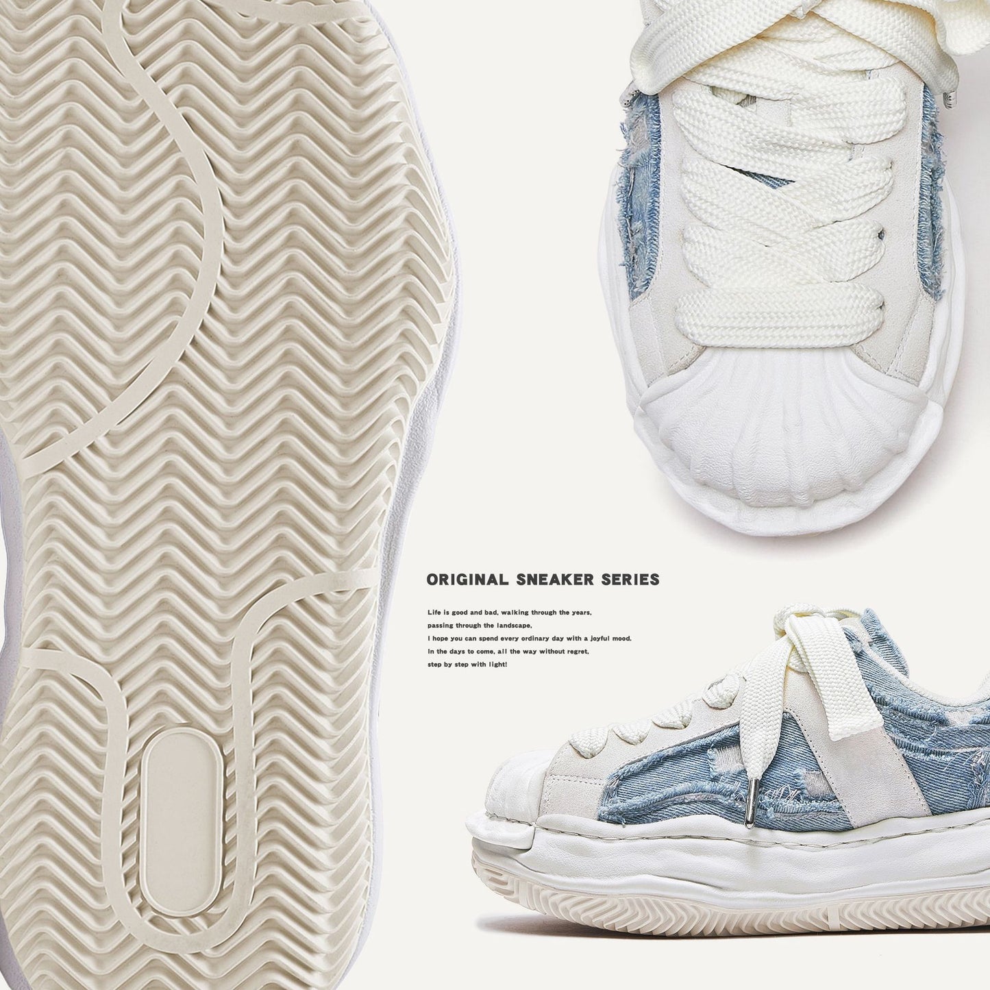 Women's & Men's Destruction Aesthetic Dissolution Washed Denim Distressed Sneakers