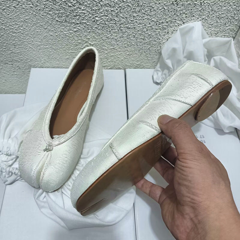Women's White Sheepskin Split Toe Flat Ballet Women's Casual Shoes