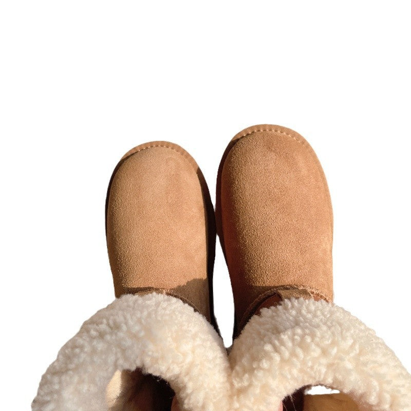 Winter Thick Bottom Increased Knight Belt Buckle Roll Wool Boots