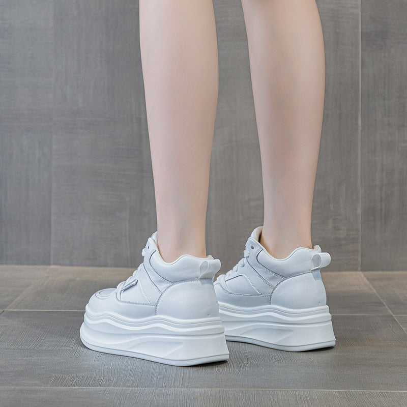 Women's & Children's Thick Bottom Height Increasing Insole Leisure High Top Leather Shoes