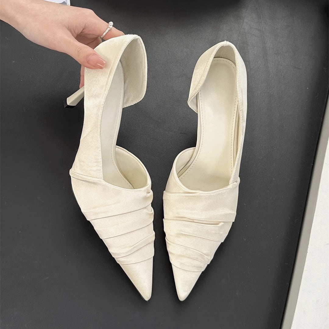 Women's Noble Texture Cold Sier Pointed Pleated High Stiletto Women's Fashion Shoes