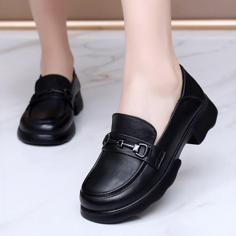 Women's Cowhide Autumn Soft Bottom Thick Not Tired Women's Casual Shoes