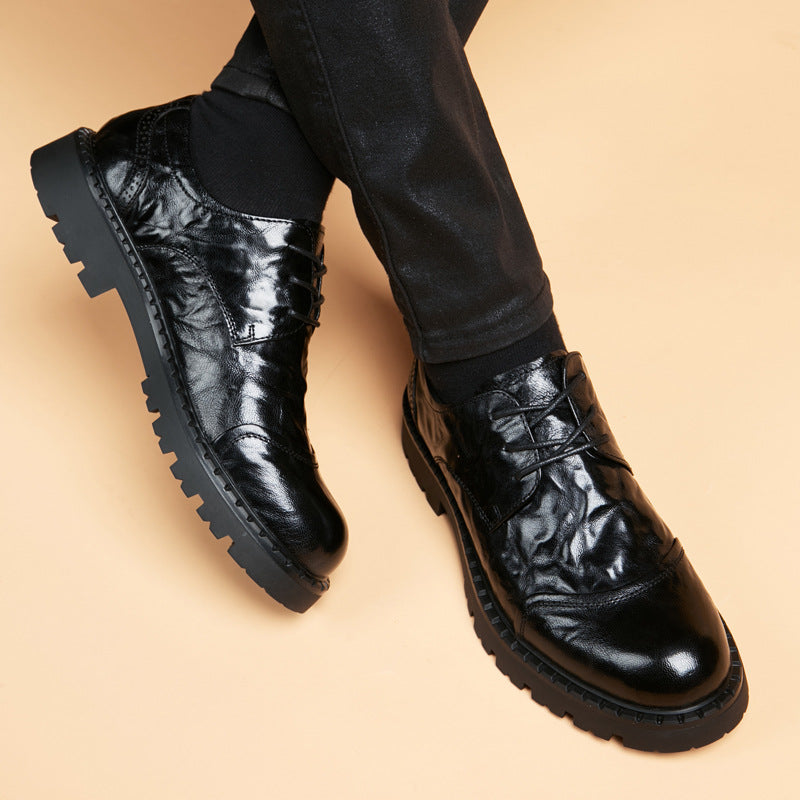 Men's Platform Business Formal Wear Round Toe Leather Shoes