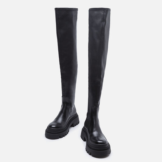 Long Female Over The Knee Black Platform Boots