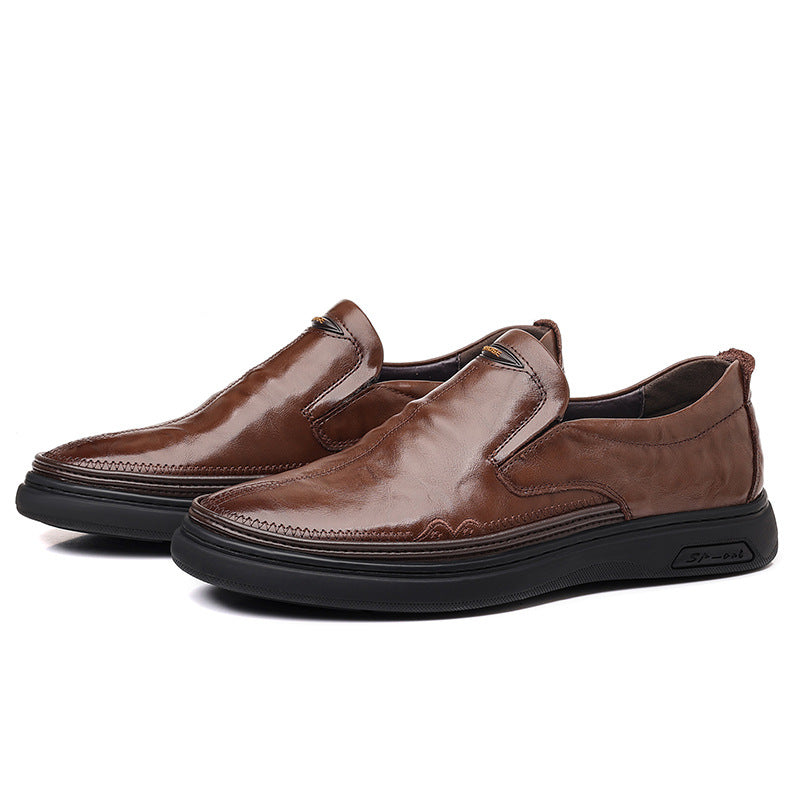 Men's Spring First Layer Cowhide Soft Bottom Surface Casual Shoes