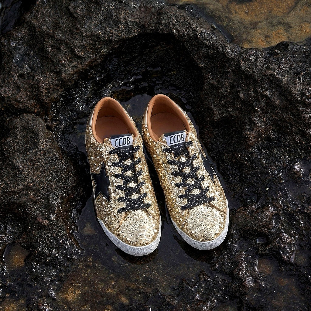 Women's Retro Height Increasing Insole Sequined German Training Flat Sports Distressed Women's Casual Shoes