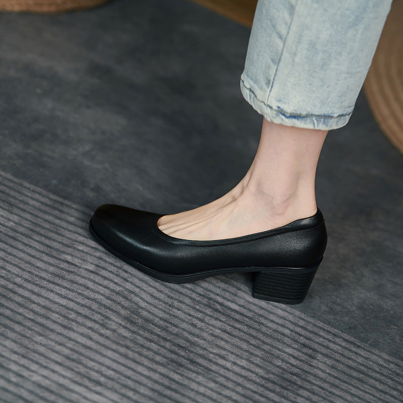 Women's Black Pumps Simple Mid Round Toe Women's Shoes