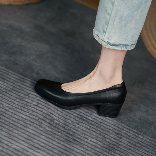 Women's Black Pumps Simple Mid Round Toe Women's Shoes