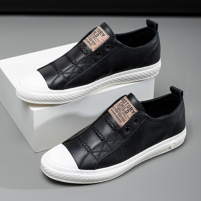 Men's Fashion White Breathable Trendy Versatile Leather Shoes