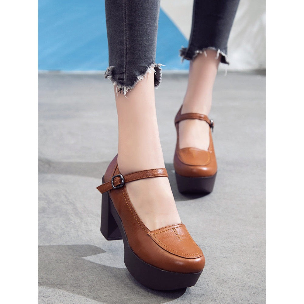 Women's Retro Spring Mary Jane Wedge Platform High Chunky Soft Bottom Women's Fashion Shoes