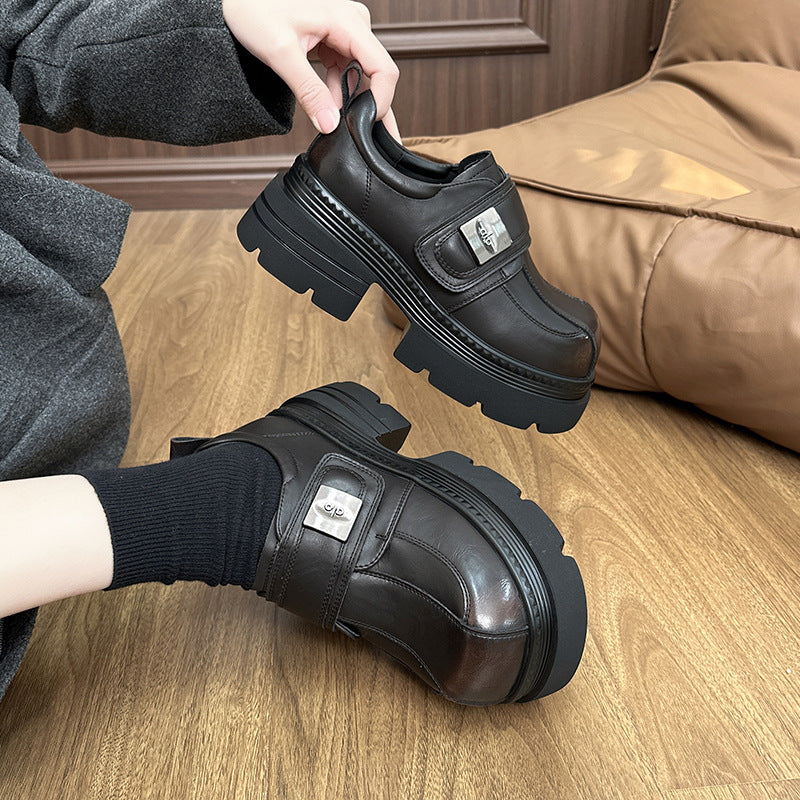 Spring Thick Bottom Increased Chunky British Velcro Loafers
