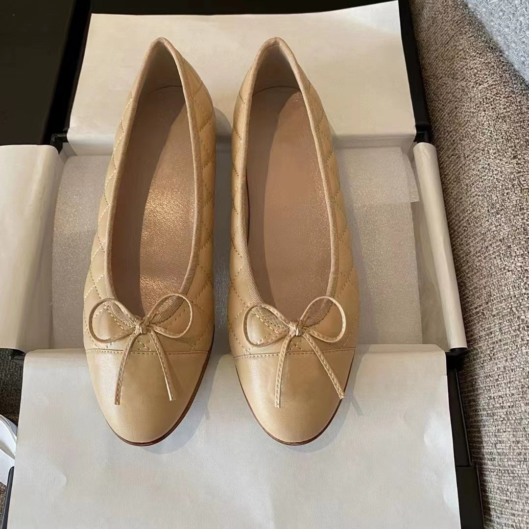 Women's Classic Style Flat Pumps Bow Ballet Color Matching Slippers