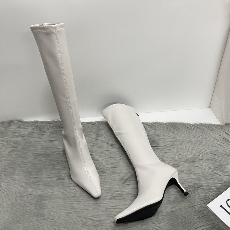 Autumn Square Toe Stiletto Back Zipper Skinny Boots
