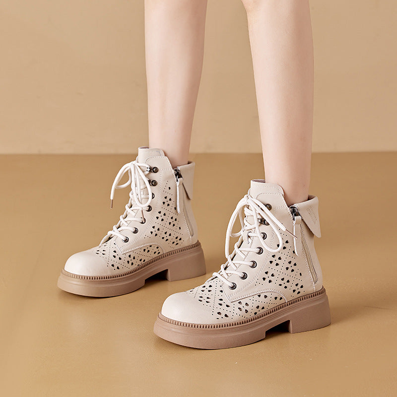 Women's Authentic Hollow Out Martin Thick-soled Korean Double-sided Women's Leather Boots