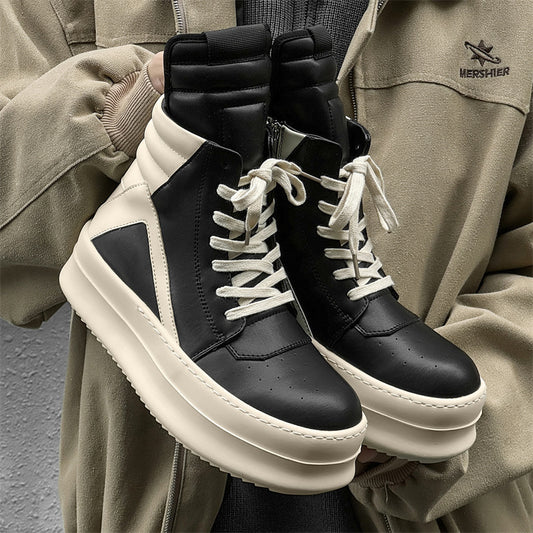 Men's Inverted Triangle Black White Personalized Thick Bottom Thickened Hight Boots