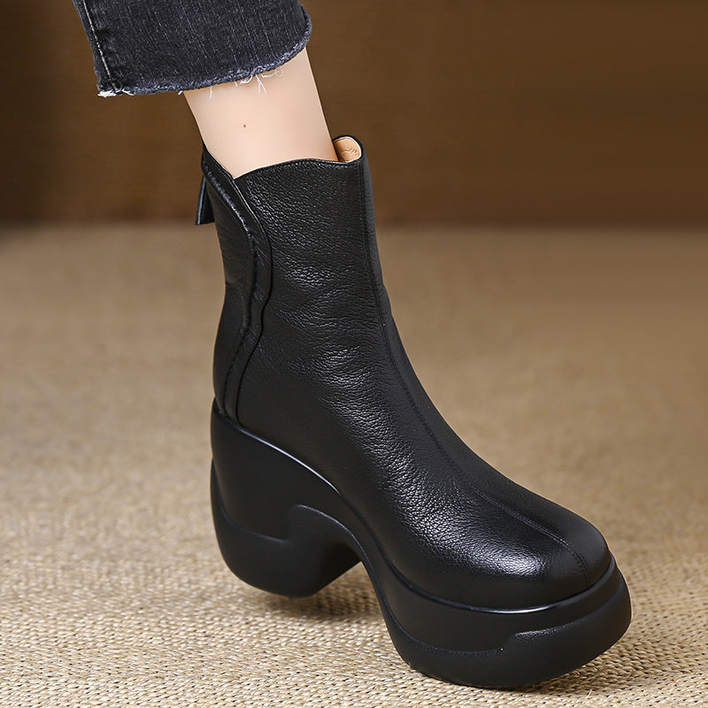 Women's Platform Wedge Ultra High Round Toe Back Boots