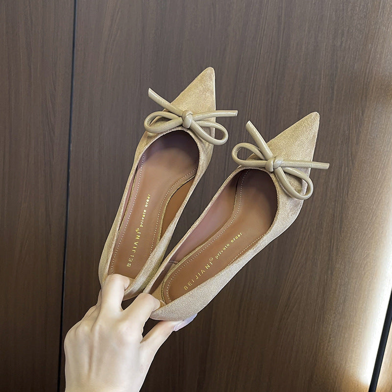 Women's Advanced Texture Cashmere Bow Pointed High Stiletto Women's Fashion Shoes