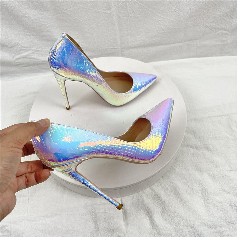 White Snakeskin High Pointed Toe Stiletto Women's Fashion Shoes
