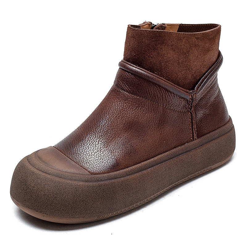 Women's Side Zipper Retro First Layer Cowhide Boots