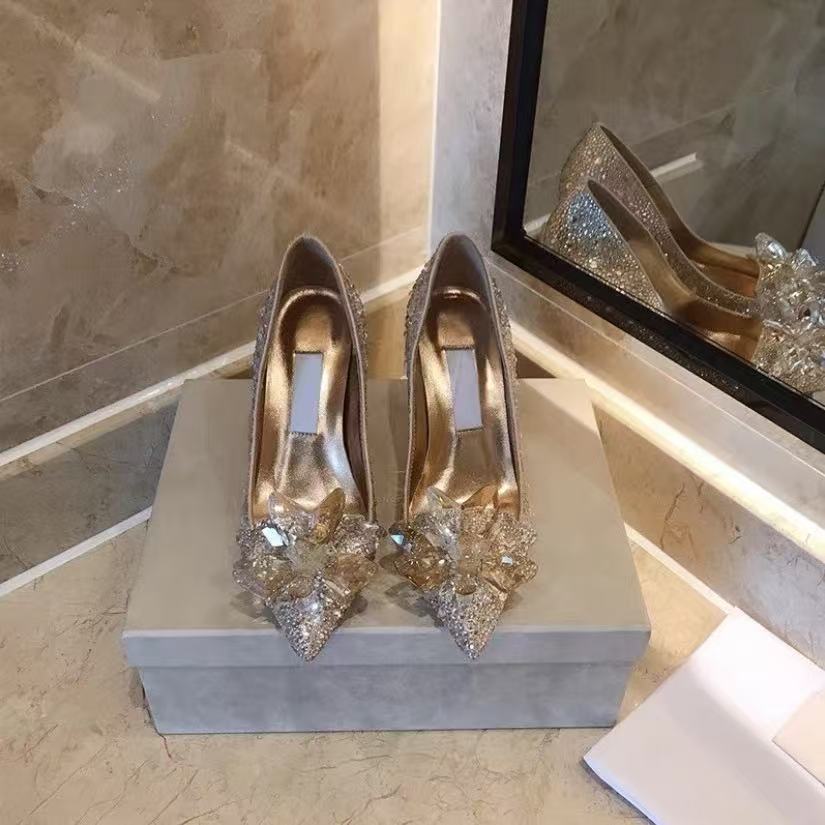 Women's French Wedding Bridal Main Dress Princess Crystal Rhinestone High Heels